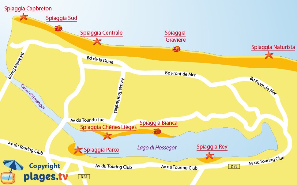 Mappa spiagge di Hossegor in Francia