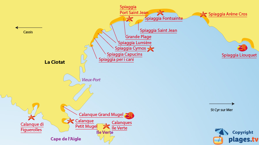 Mappa spiagge a La Ciotat - Francia