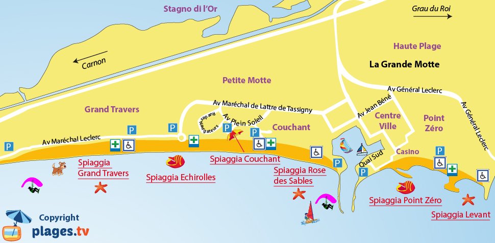 Mappa spiagge della Grande Motte - Francia