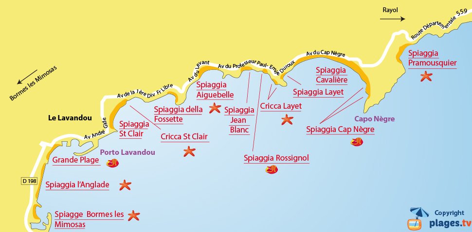 Mappa spiagge di Lavandou - Francia