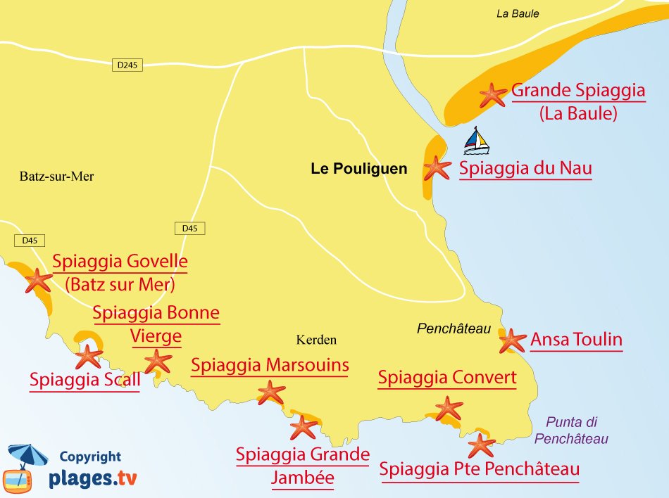 Mappa Spiagge di Le Pouliguen in Francia