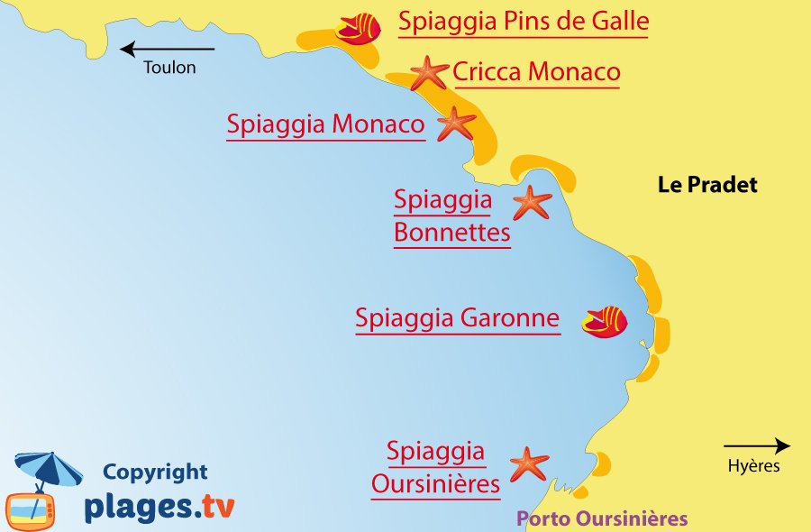 Mappa spiagge del Pradet - Francia