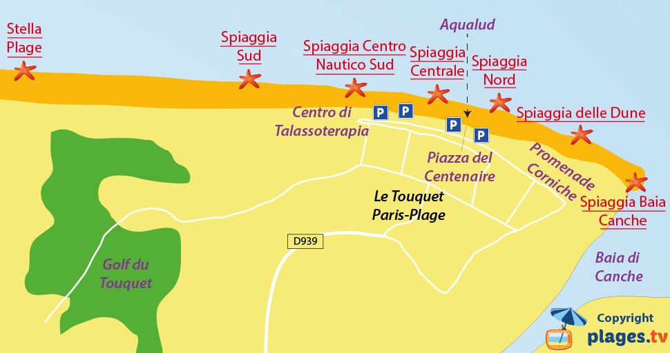 Mappa spiagge di Le Touquet in Francia