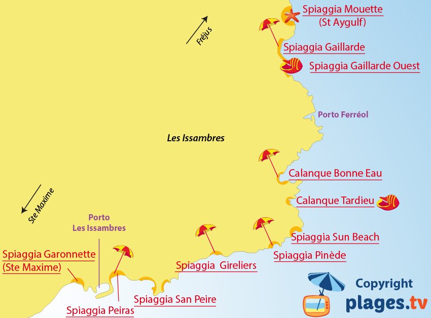 Mappa spiagge Les Issambres in Francia