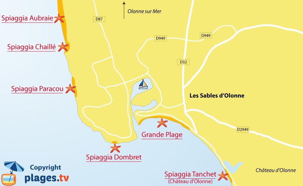 Mappa spiagge Les Sables d'Olonne in Francia