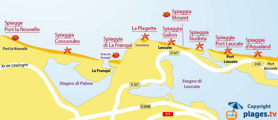 Mappa spiagge di Leucate - Francia