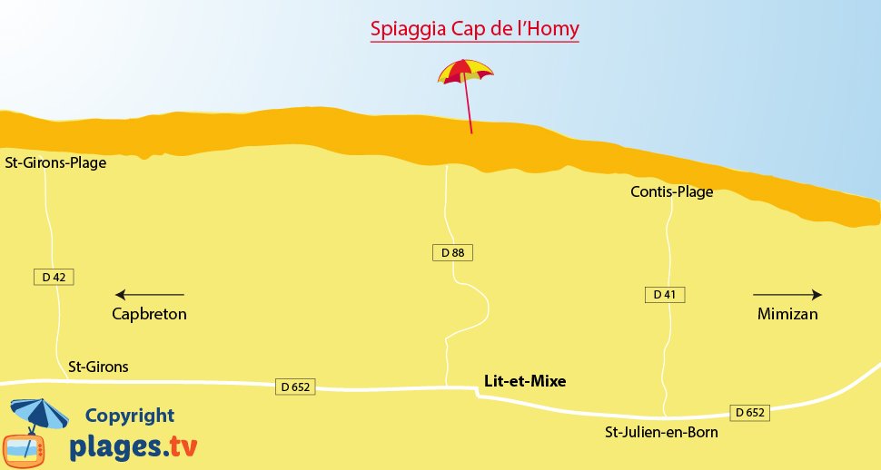 Mappa spiagge di Lit et Mixe in Francia - Landes