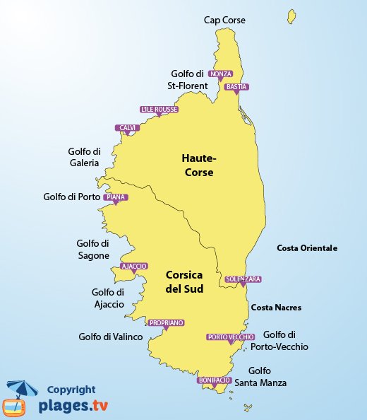 Mappa spiagge Corsica