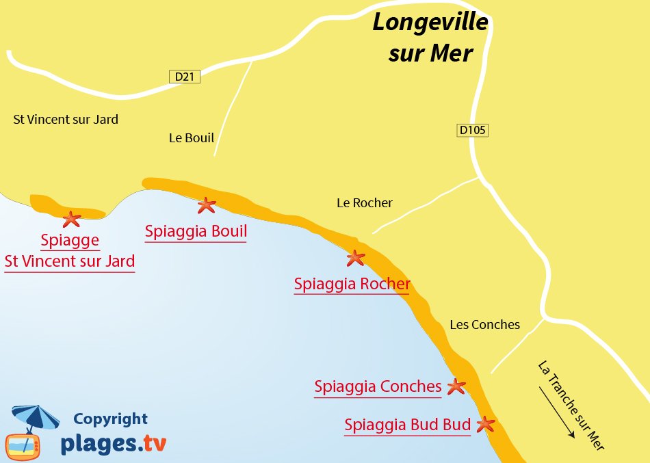 Mappa spiagge Longeville sur Mer - Francia