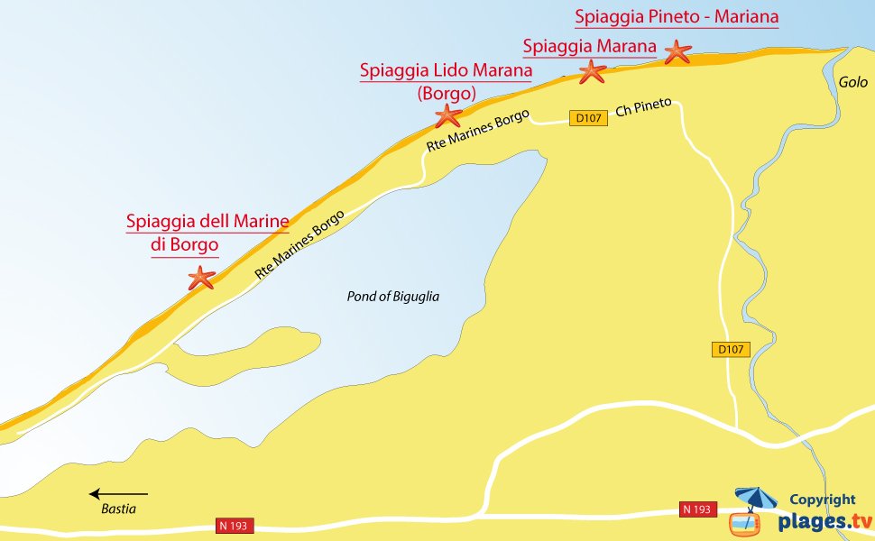 Mappa spiagge di Lucciana in Corsica