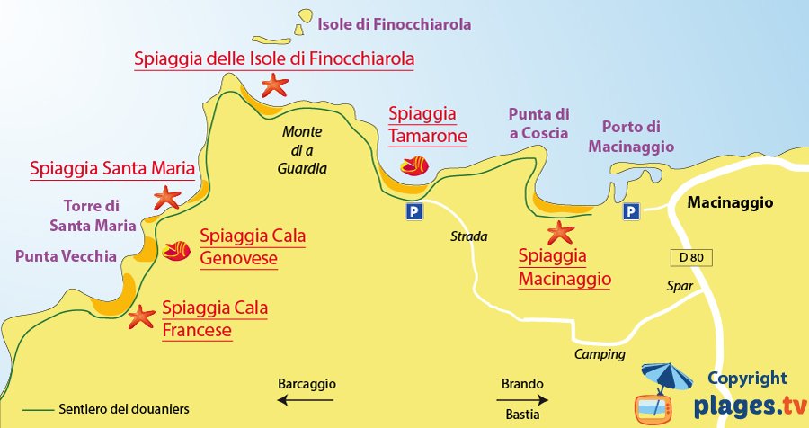 Mappa spiagge di Macinaggio - Corsica