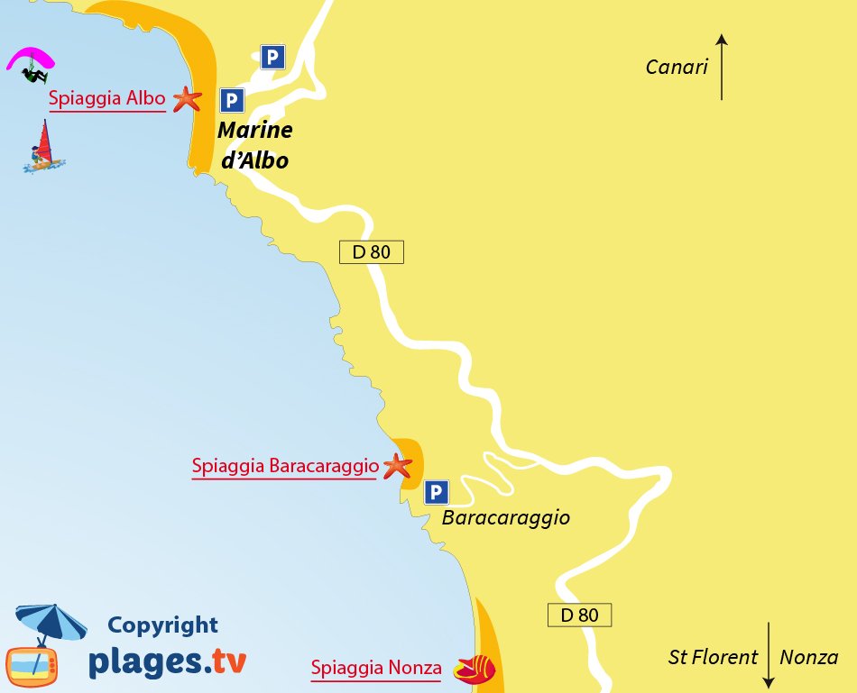 Mappa spiagge Marine di Albo in Corsica