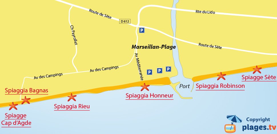 Mappa spiagge di Marseillan in Francia