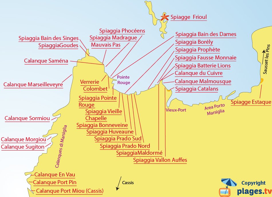 Mappa spiagge di Marsiglia - Francia