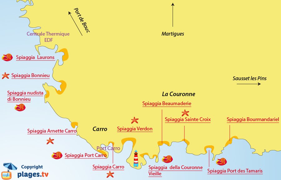 Mappa spiagge a Martigues La Couronne - Francia