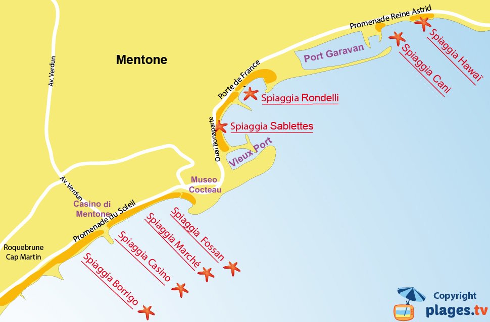 Mappa spiagge di Mentone - Francia