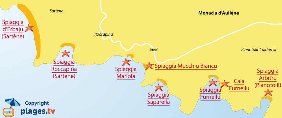 Mappa della spiaggia a Monacia-d'Aullène in Corsica