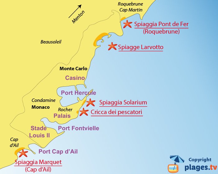 Mappa spiagge Monaco - Francia