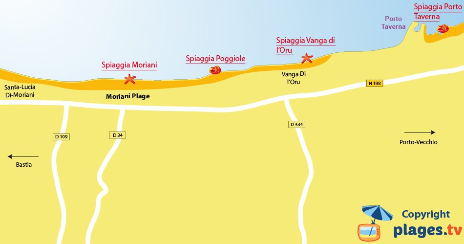 Mappa spiagge di Moriani in Corsica