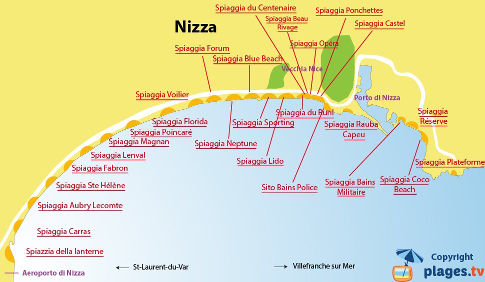 Mappa spiagge di Nizza - Francia