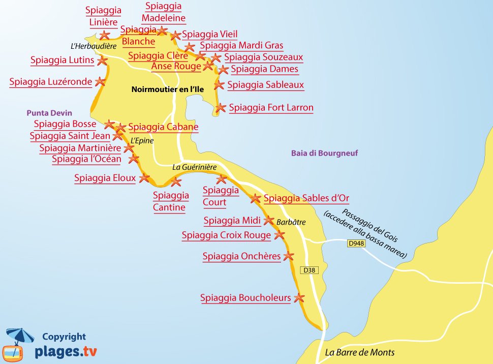 Mappa spiagge di Noirmoutier - Francia