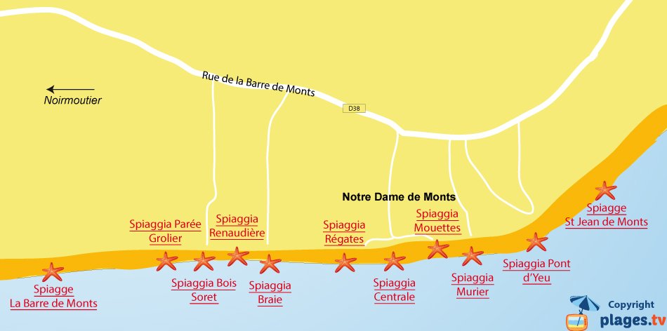 Mappa spiagge Notre Dame de Monts in Francia