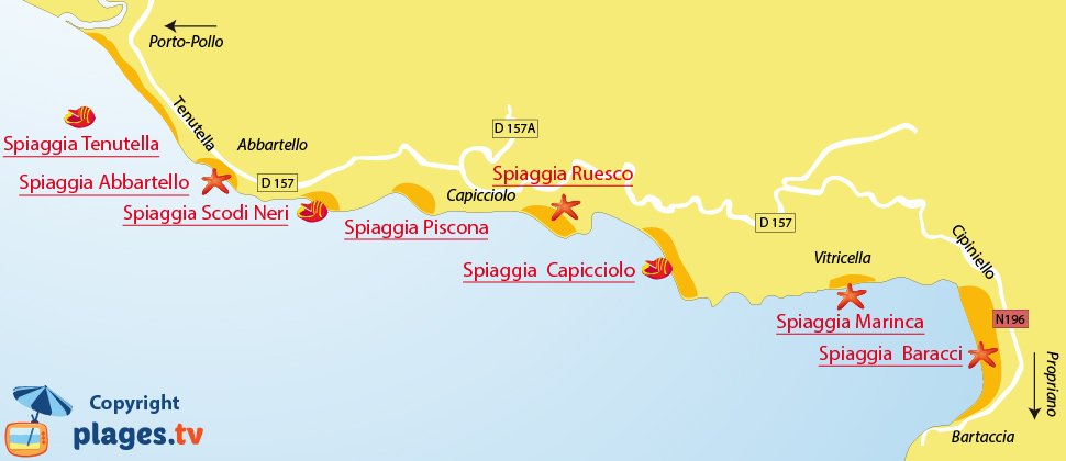 Mappa spiagge a Olmeto in Corsica - Francia