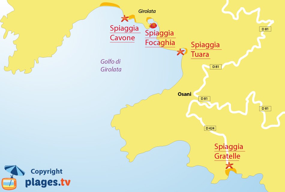 Mappa spiagge di Osati in Corsica - golfo di Girolata - Corsica