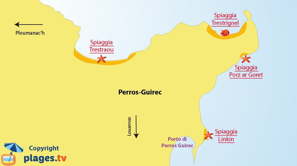 Mappa spiagge di Perros Guirec in Bretagna - Francia