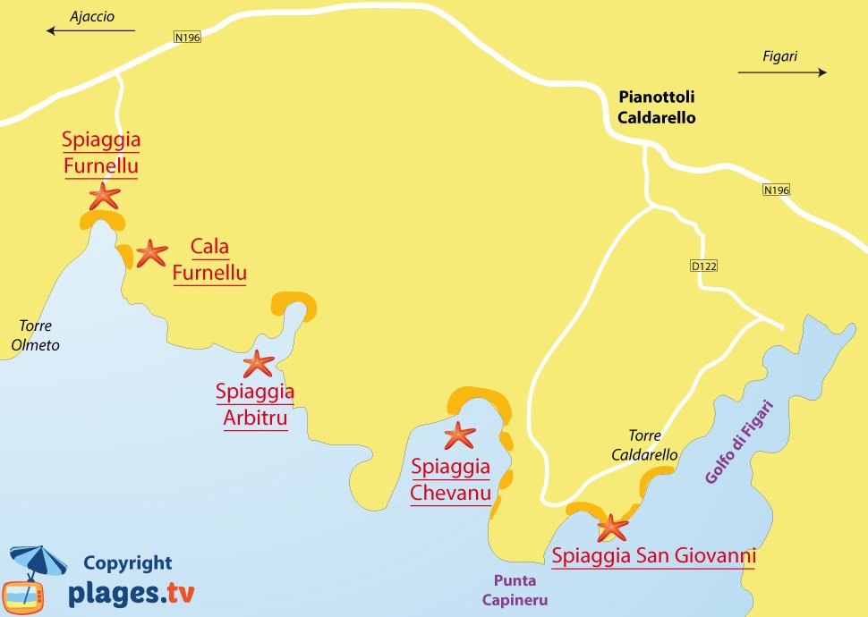 Mappa spiagge di Pianottoli-Caldarello in Corsica