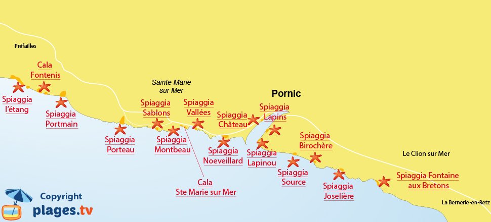 Mappa spiagge di Pornic in Francia