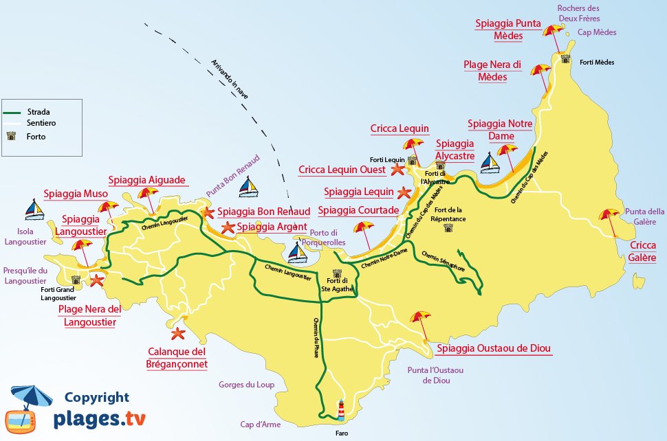 Mappa spiagge Porquerolles in Francia