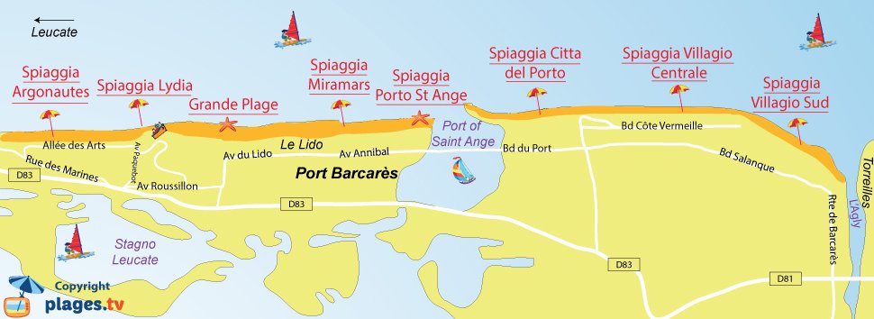 Mappa della spiagge de Port Barcares - Francia