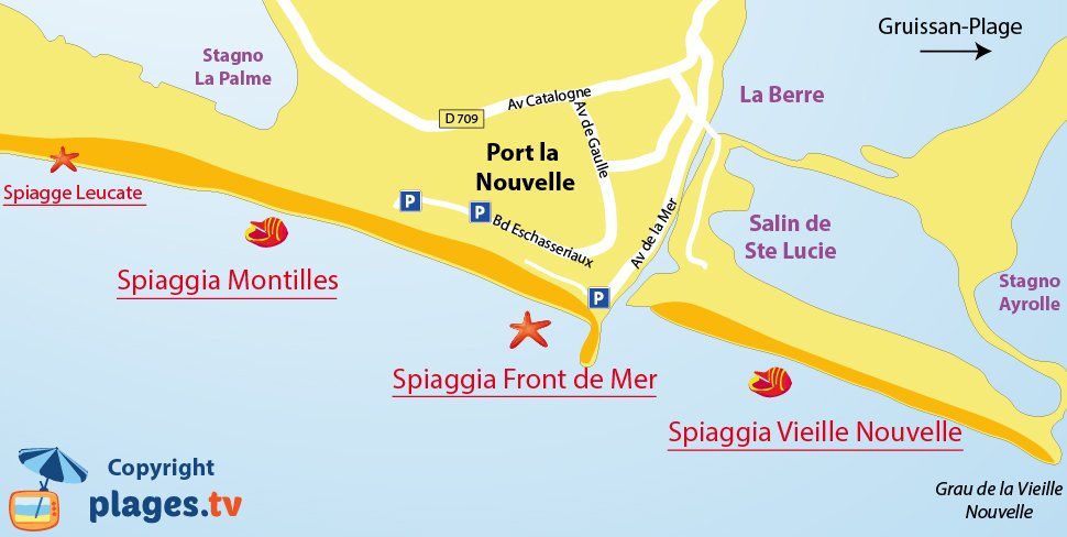 Mappa spiagge di Port-la-Nouvelle in Francia