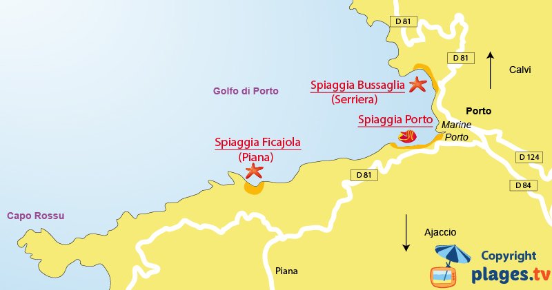 Mappa spiagge di Porto in Corsica