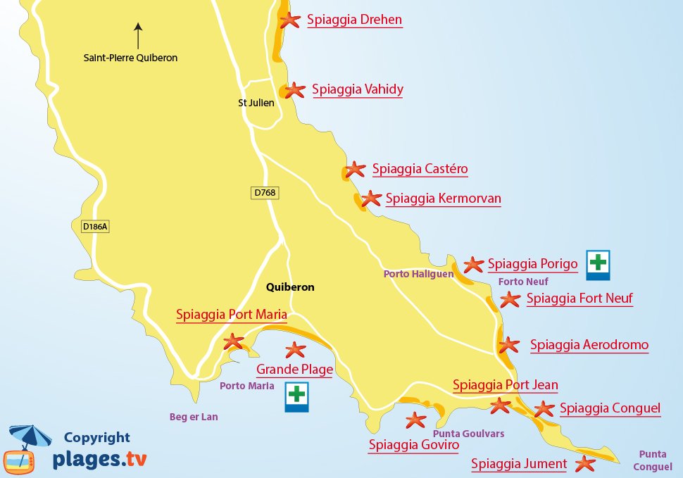 Mappa spiagge di Quiberon in Francia - Bretagna