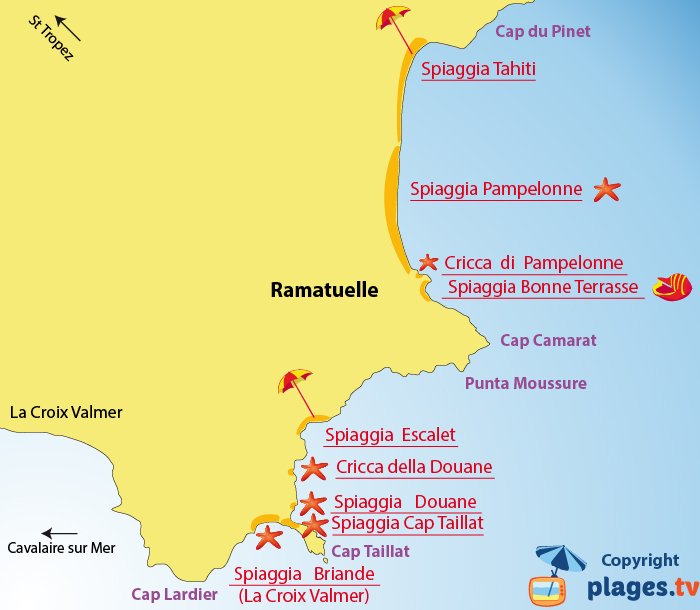 Mappa spiagge di Ramatuelle - Francia