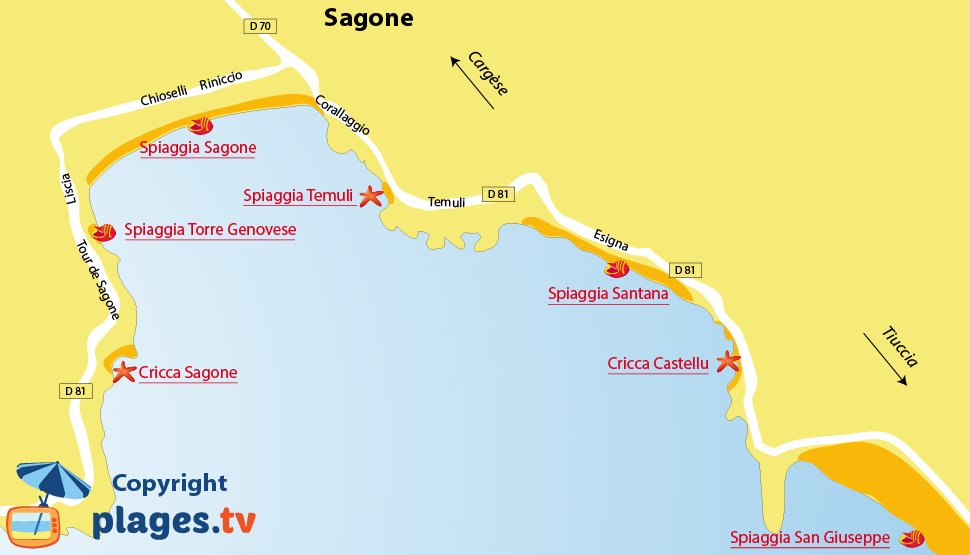 Mappa spiagge di Sagone - Corsica