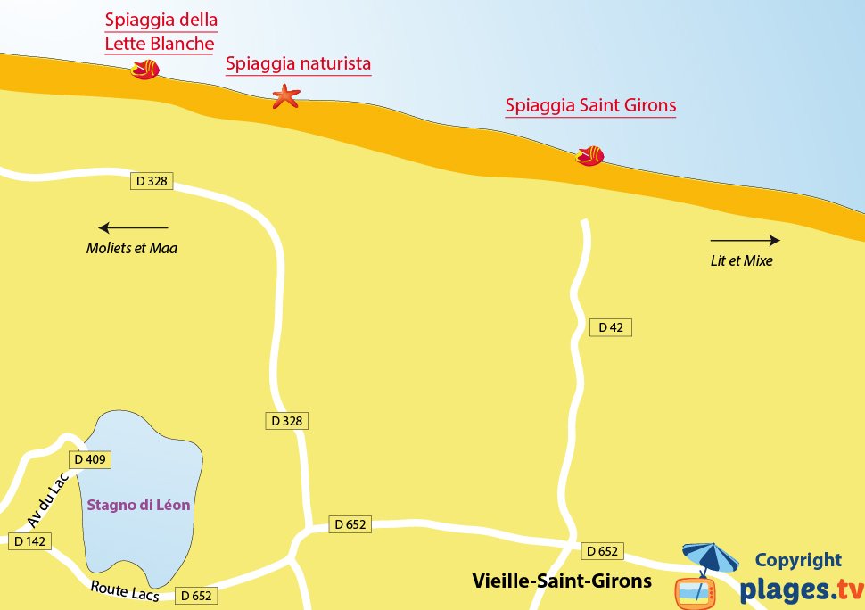 Mappa spiagge di Saint Girons in Francia - Landes