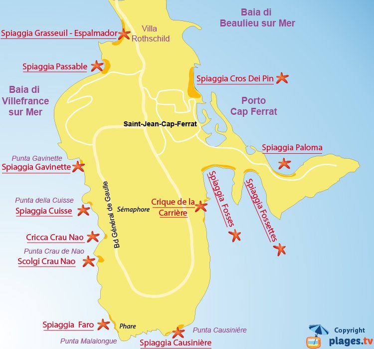 Mappa spiagge di Saint Jean Cap Ferrat - Francia