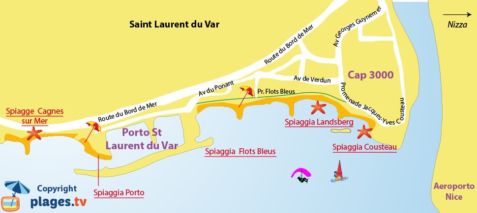 Mappa spiagge Saint Laurent du Var in Francia