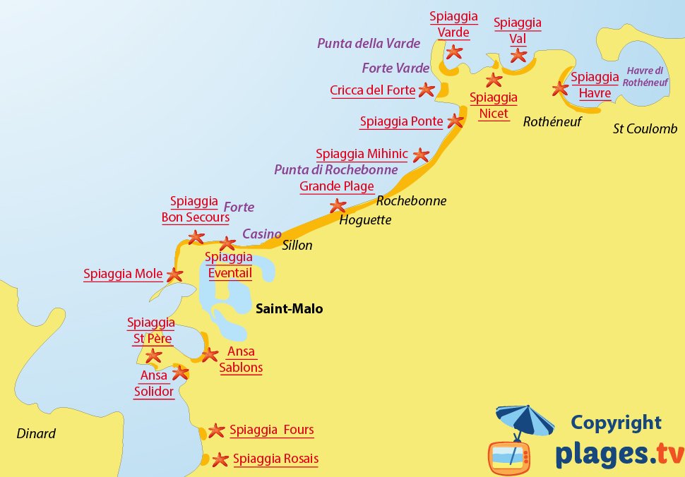Mappa spiagge di Saint Malo in Francia
