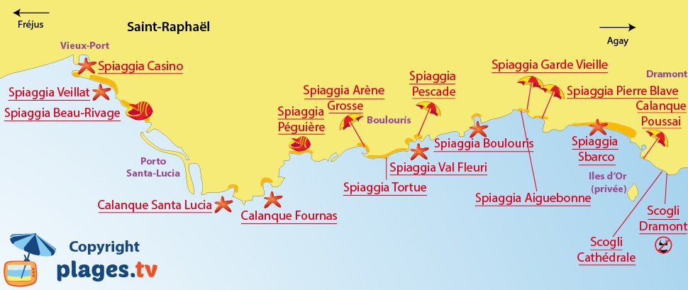 Mappa spiagge di Saint Raphael - Francia