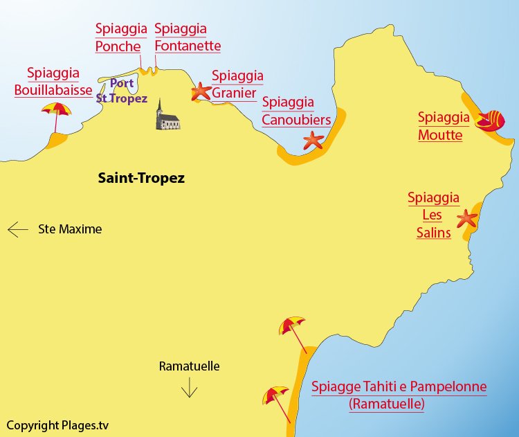 Mappa spiagge Saint-Tropez - Francia