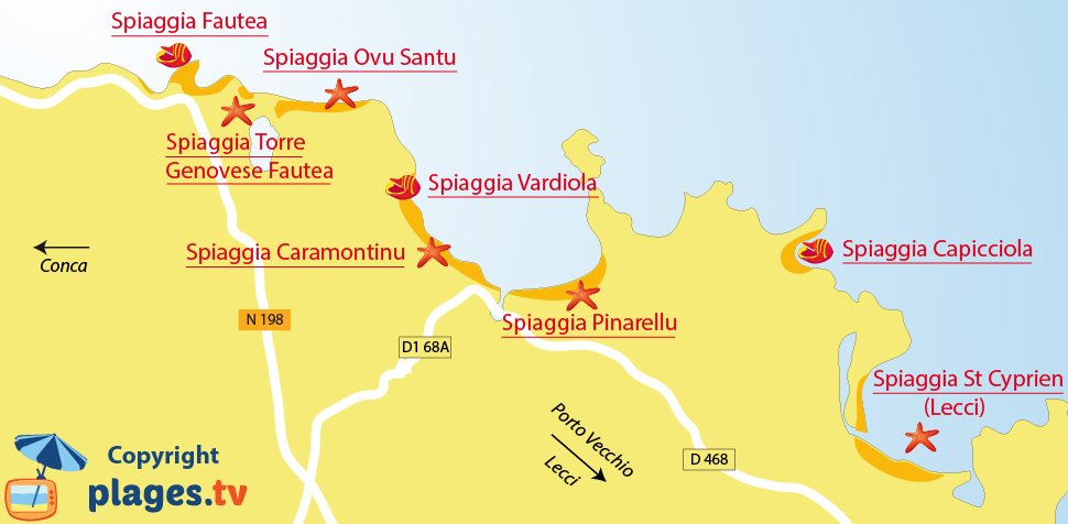 Mappa spiagge di Santa Lucia di Porto Vecchio - Corsica