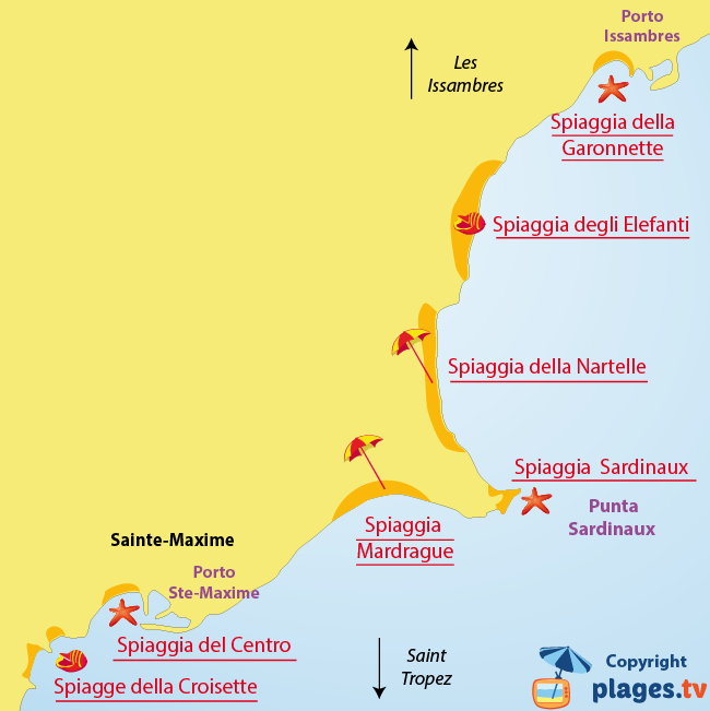 Mappa spiagge a Sainte Maxime - Francia
