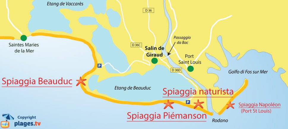 Mappa spiagge Arles (Salin de Giraud) - Francia