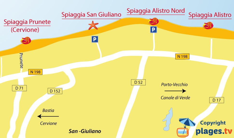 Mappa spiagge San Giuliano in Corsica