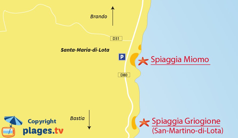 Mappa spiagge di Santa Maria di Lota - Miomo - Corsica