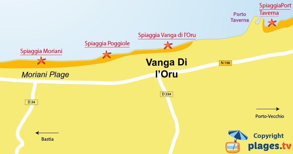 Mappa spiagge di Santa Maria Poggio in Corsica